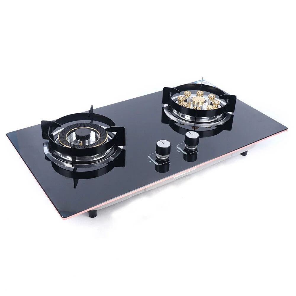 Fichiouy Gas Cooktop Stove Top 2-Burner Built-In Natural Gas Stove Tempered Glass Kitchen