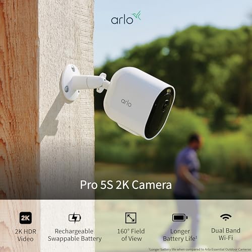 Arlo Pro 5S Spotlight Security Camera 2K HDR | Outdoor | Wireless | Dual-Band Wi-Fi Connects to Strongest Network |12X Zoom, 2-Way Audio, Siren