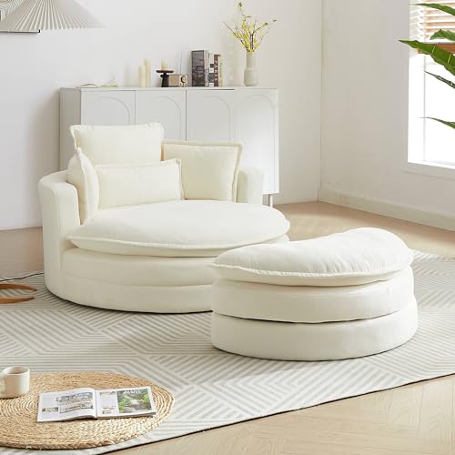 DEINPPA Modern Accent Barrel Sofa Swivel Barrel Chair with Storage Ottoman, Sofa Club Lounge