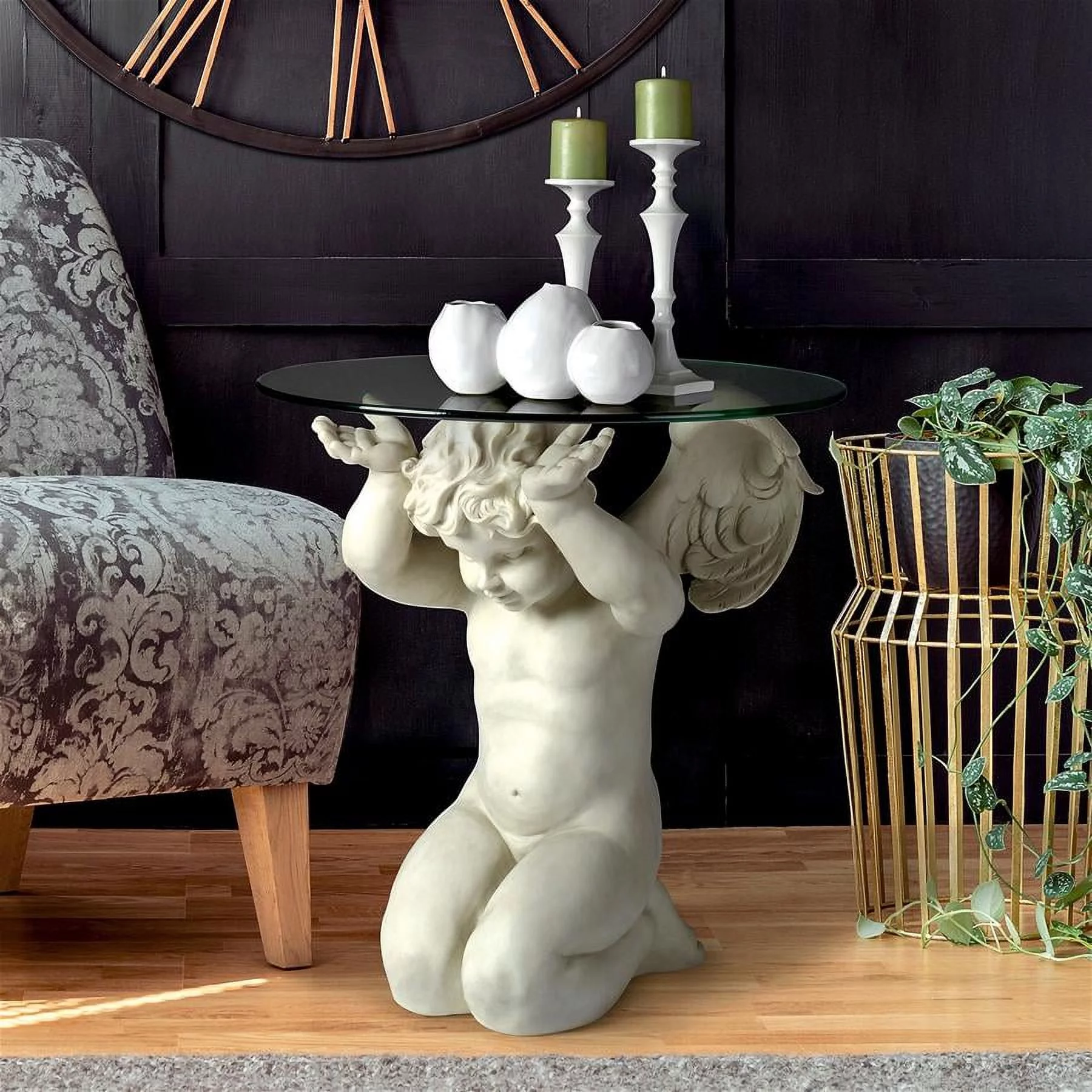 Design Toscano Cherubs Care Angelic Glass-Topped Sculptural Table