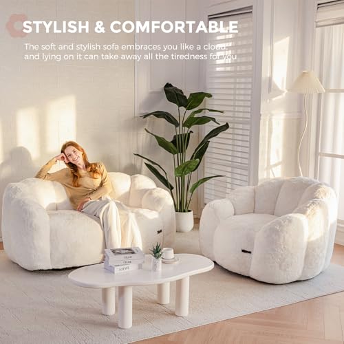 MAXYOYO Bean Bag Chair for Adults, Floral Shaped Bean Bag Sofa, Ultra Soft Faux Fur Floor Sofa, Large Reading Chair for Living Room Bedroom, Beige