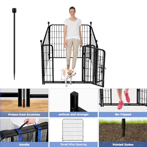 ADAVIN Tall Garden Fence with Gate, 48 in(H) 8 Panels Heavy Duty Iron Metal Animal Barrier Fence, Indoor Dog Playpen, Temporary Fencing