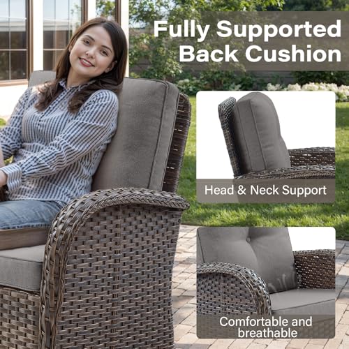 Patio Wicker Chairs Swivel Rocker - Outdoor Swivel Rocking Chairs Set of 2 with Rattan Side Table