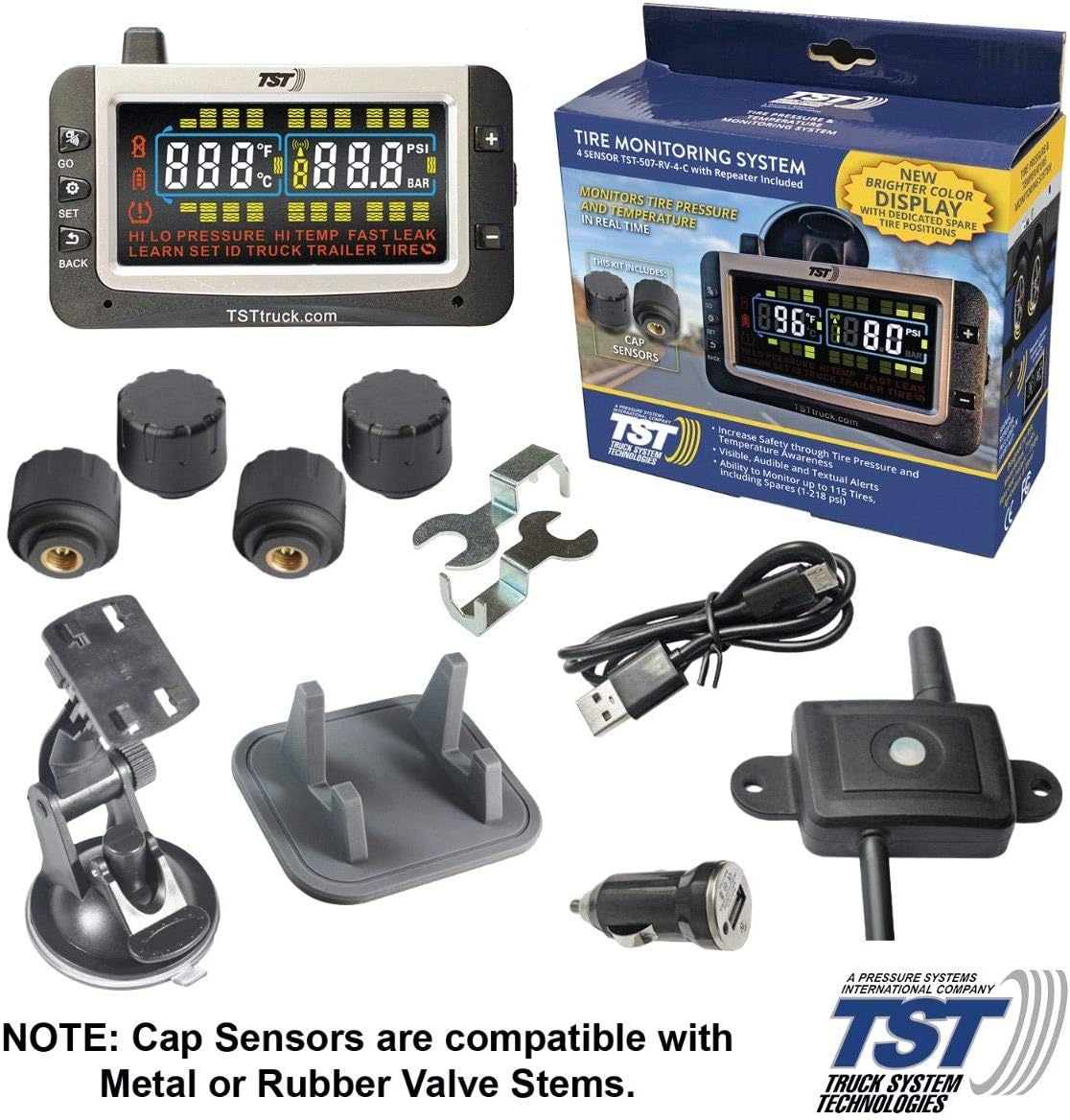 Truck System Technologies TST 507 Series 4 RV Cap Sensor TPMS with Color Display and Repeater (TST-507-RV-4-C)