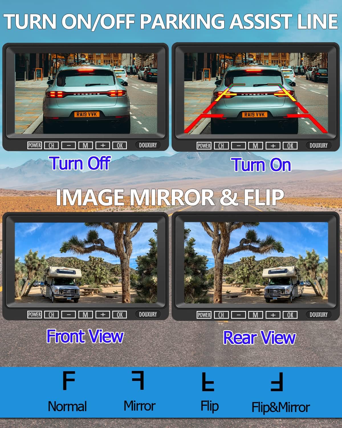 Wireless Backup Camera, DOUXURY IP69 Waterproof 170° Wide View Angle HD 1080P Backup Camera + HD LCD 7 Monitor