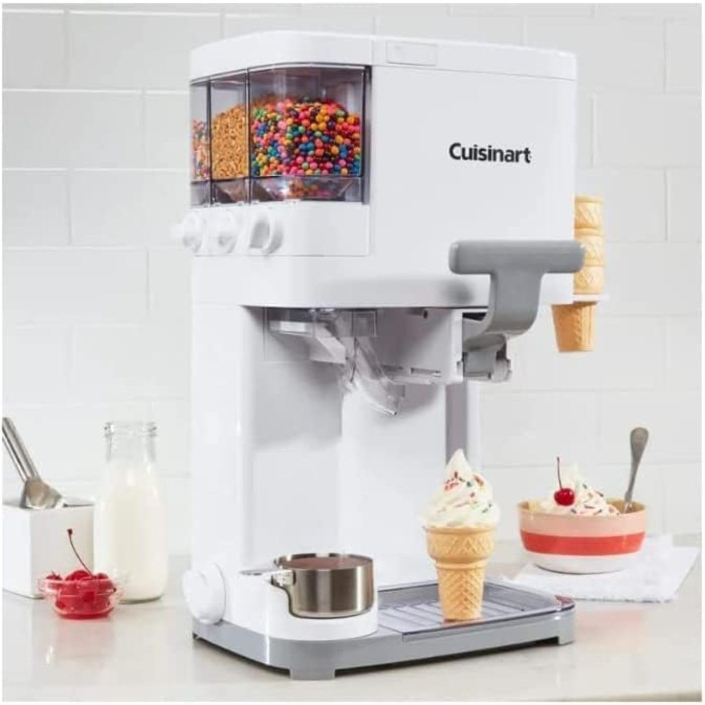 Cuisinart Soft Serve Ice Cream Machine- Mix It In Ice Cream Maker for Frozen Yogurt, Sorbet, Gelato, Drinks 1.5 Quart, White, ICE-48