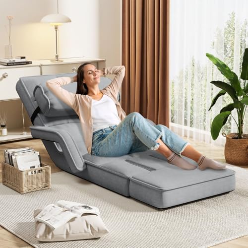 Esright Floor Chair, Padded Folding Gaming Chair with 14-Level Adjustable Backrest