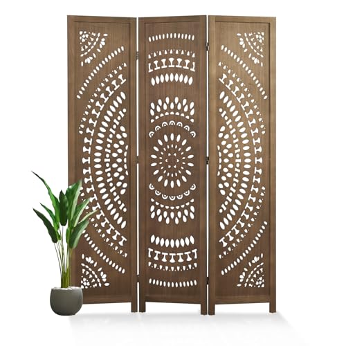 66.9Inch Folding Room Divider, 6 Panels Wood Carved Privacy Screens