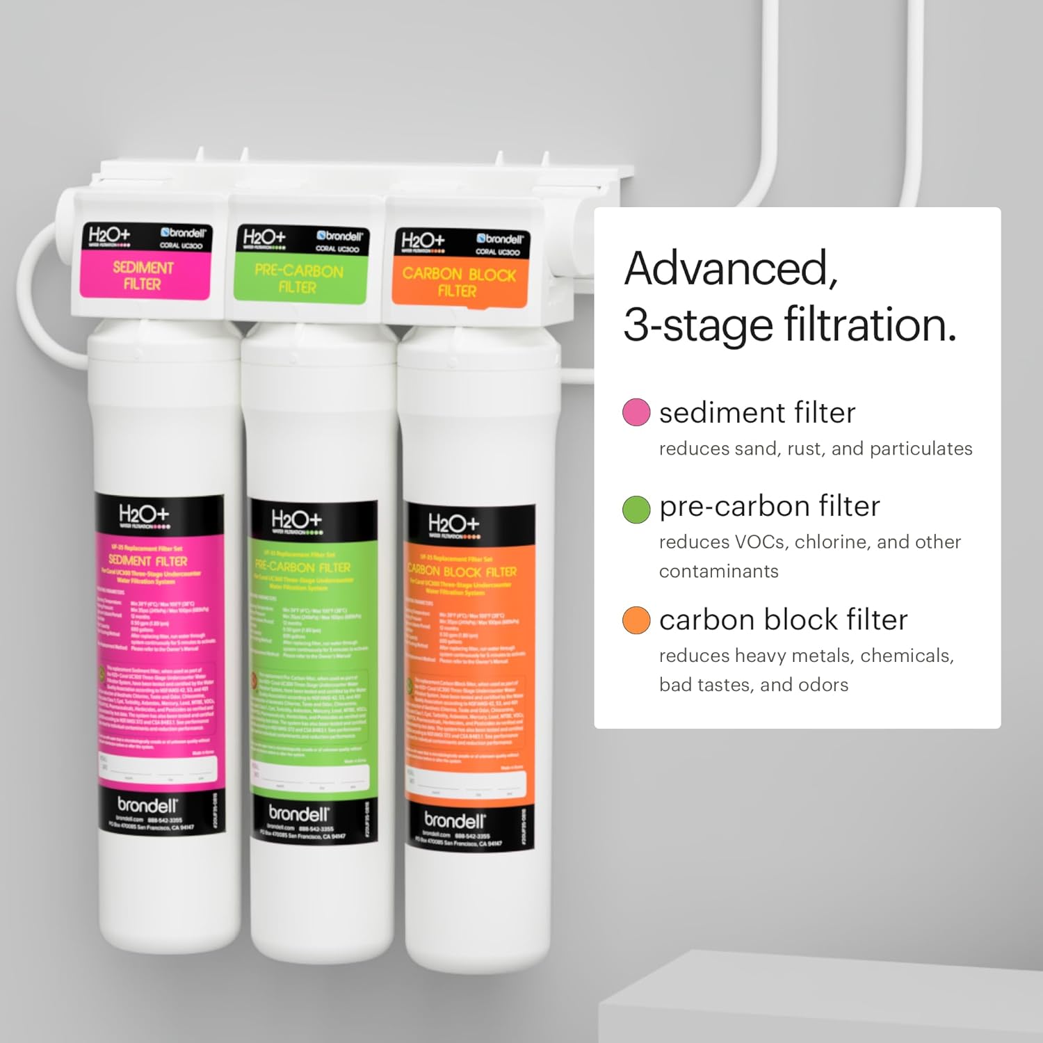 Brondell Coral UC300 Water Filtration System & O2+ Revive Air Purification System Bundle