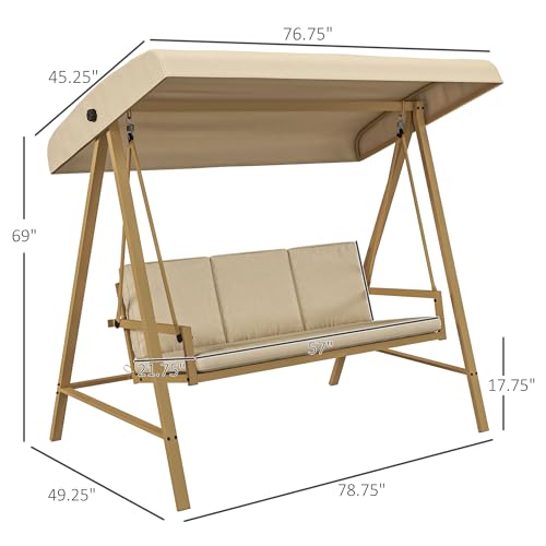 Outsunny 3-Seat Outdoor Porch Swing with Stand, Heavy Duty Patio Swing Chair with Adjustable Canopy, Removable Cushions
