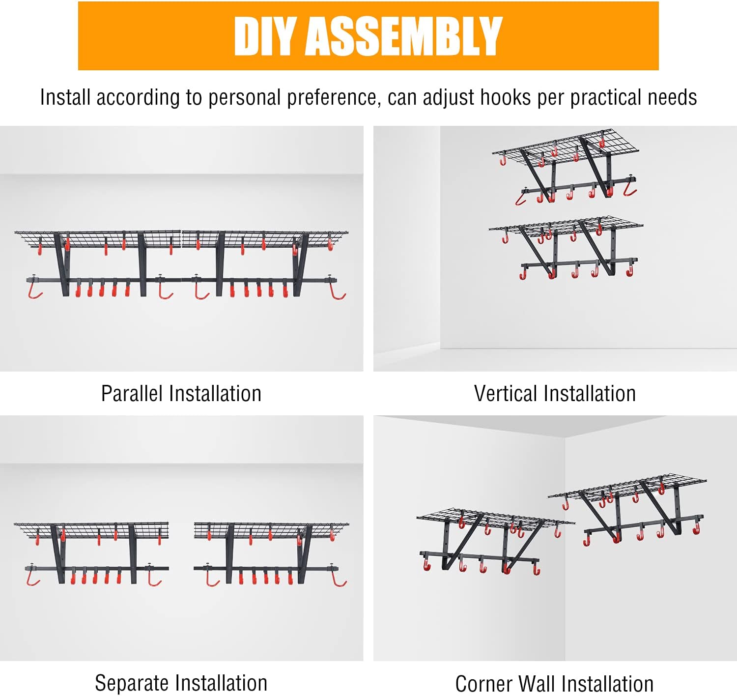 PLKOW Garage Wall Shelving 1 Pack Includes Bike Hooks, Wall Shelves Garage Organizer with Vertical Bike Hanger, Powder Coated Steel (1 Pack) Pack of 2