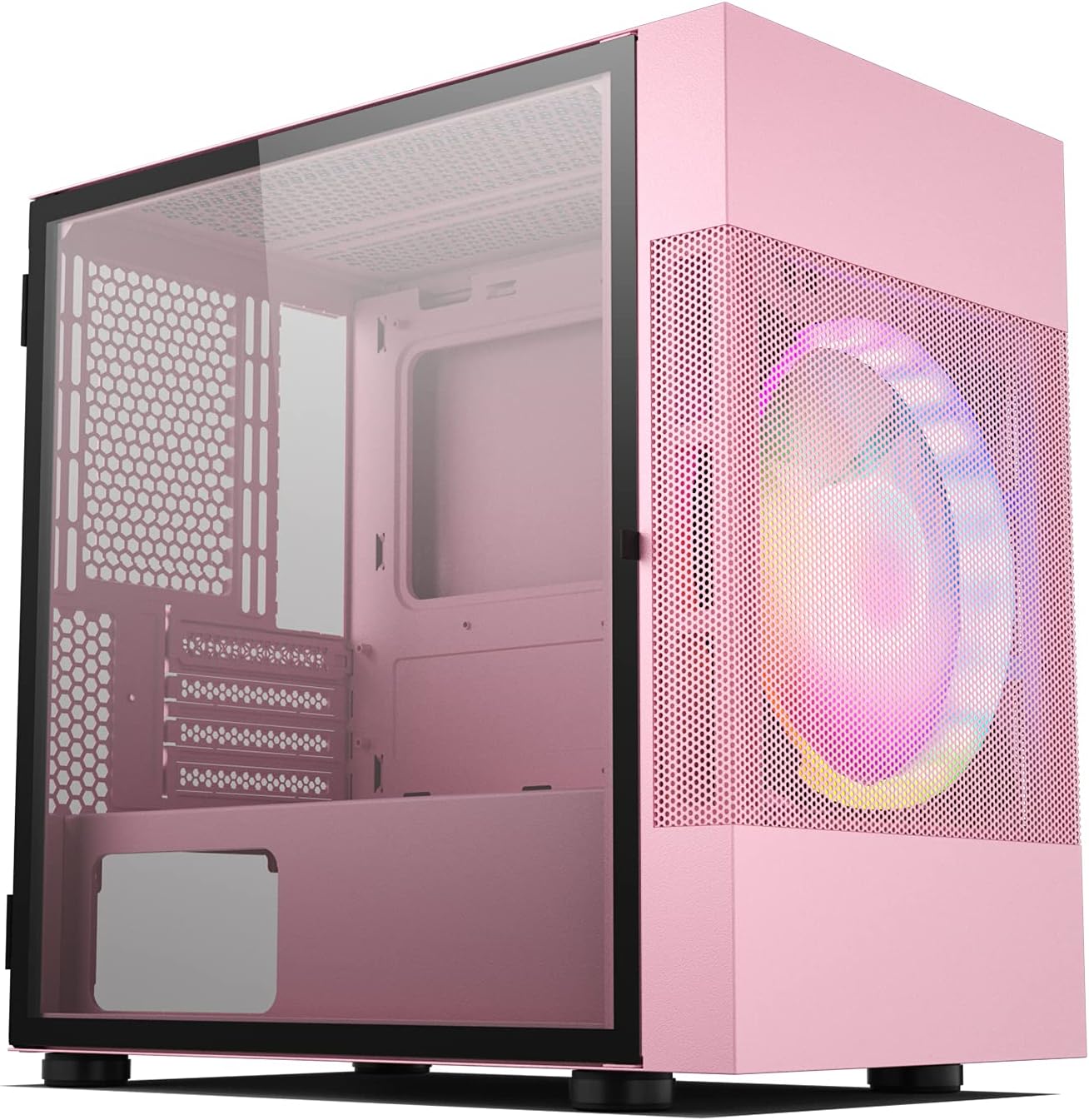 Vetroo A03 Mid-Tower ATX Gaming PC Case, Pre-Installed 3pcs ARGB/PWM Fans with Controller, Door Opening Tempered Glass Design