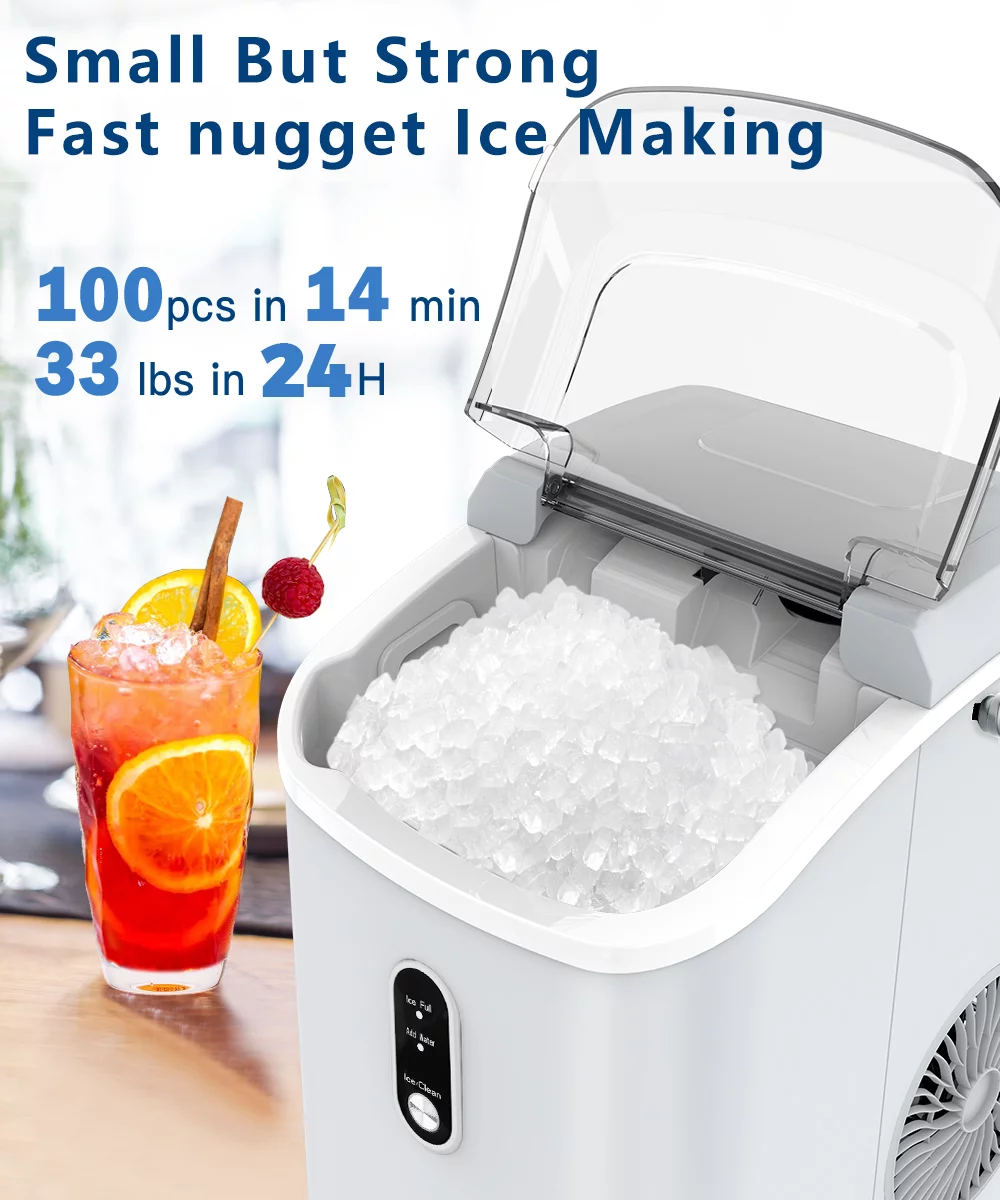 COWSAR 33lbs Countertop Nugget Ice Maker, Potable with Scoop,聽Soft Nugget Ice Ready in 10mins, Red