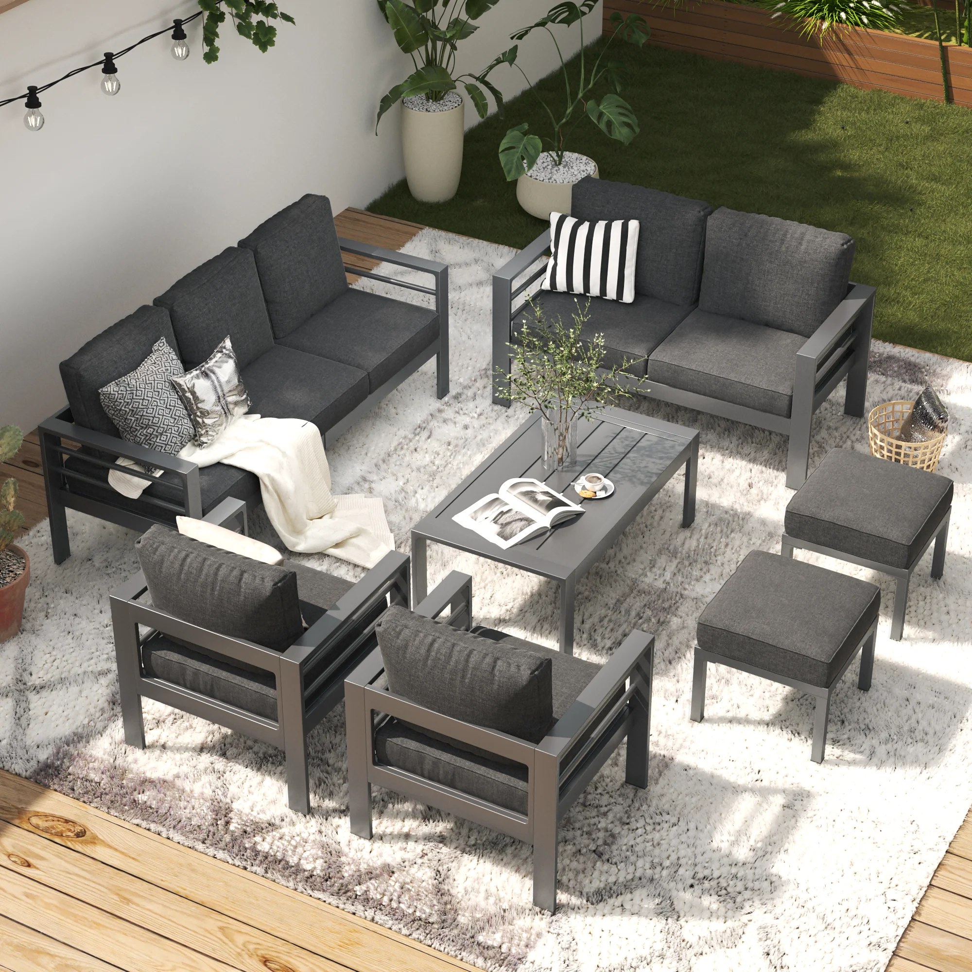 AECOJOY Aluminum Outdoor Furniture Set 7 Pieces Sectional Sofa Patio Conversation Set - Dark Gray