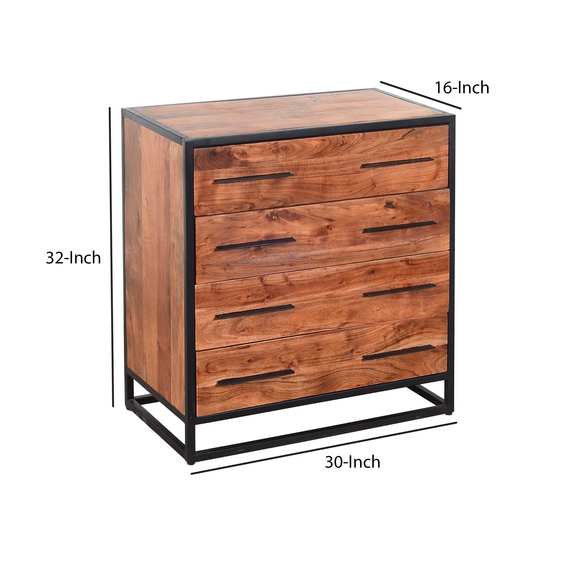 Handmade Dresser with Grain Details and 4 Drawers, Brown and Black- Saltoro Sherpi