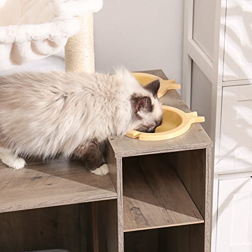 Hey-brother Cat Tree with XL Litter Box Enclosure, All-in-one Cat Tower for Indoor Cats with Large Hammock, Bed, Food Station, Scratching Posts