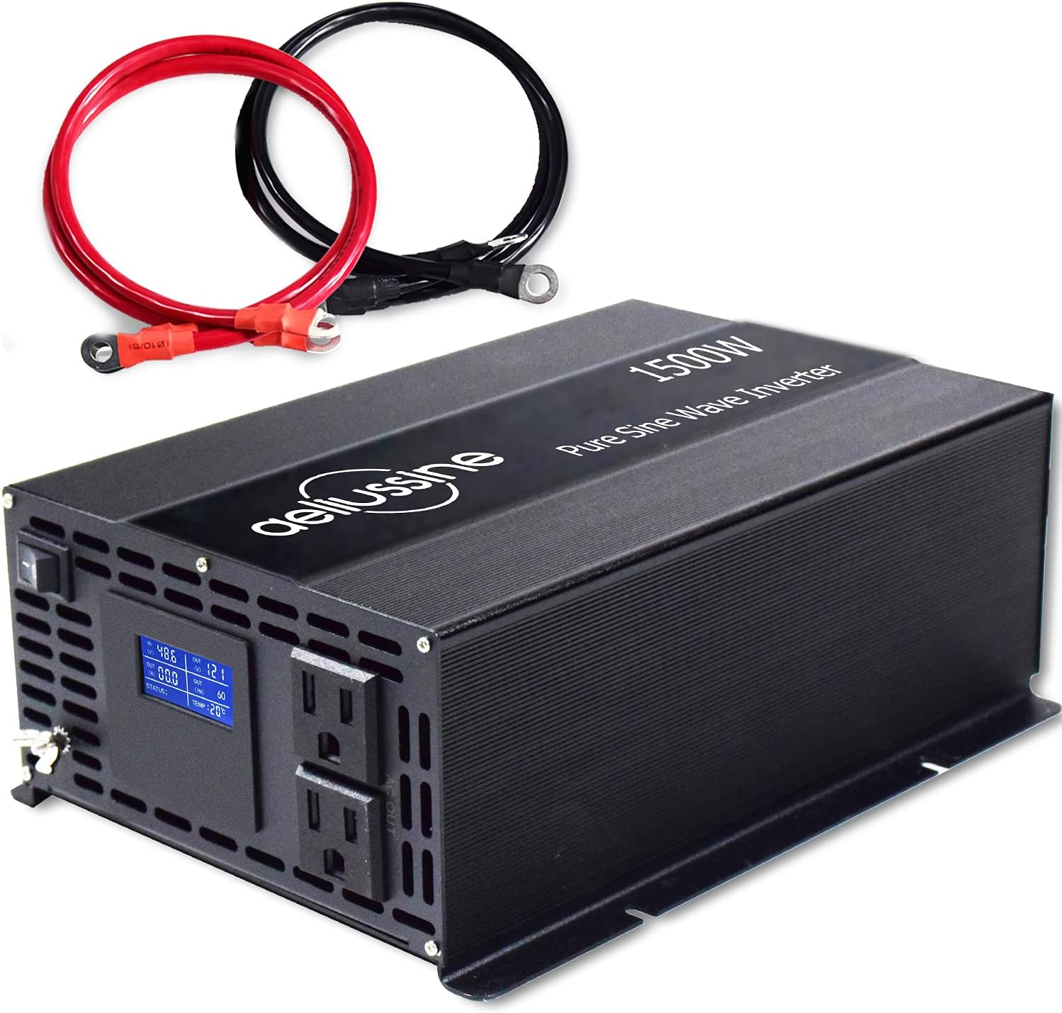 aeliussine 1000w Inverter Pure Sine Wave Power Inverter 12v dc to ac 110v 120v with 2 US Socket, LCD Display and Earth Terminal, for Car RV, Truck