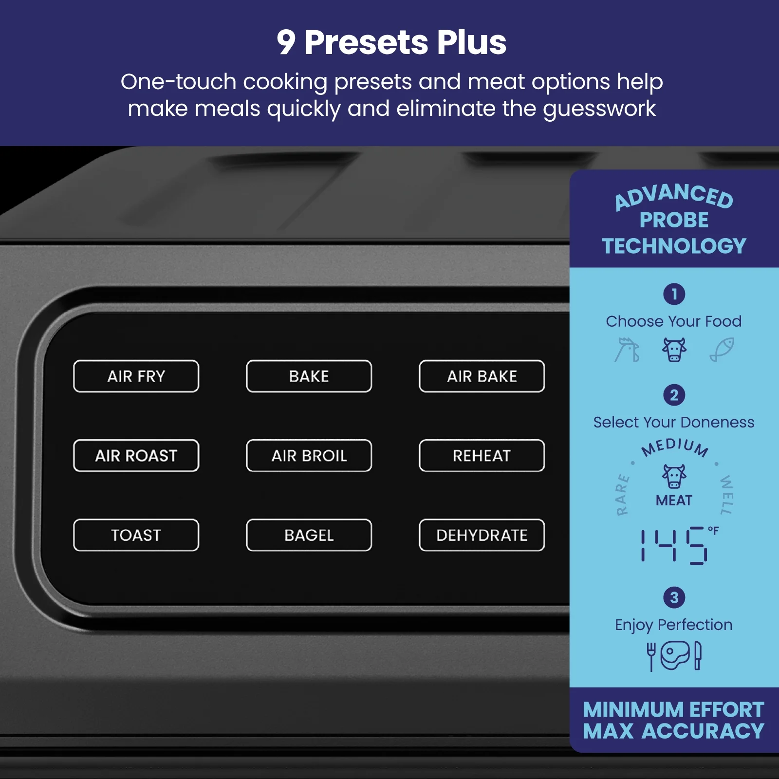 Chefman 12-in-1 Air Fryer Oven Combo w/ Probe Thermometer, 20 Qt Capacity - Black Stainless Steel, New