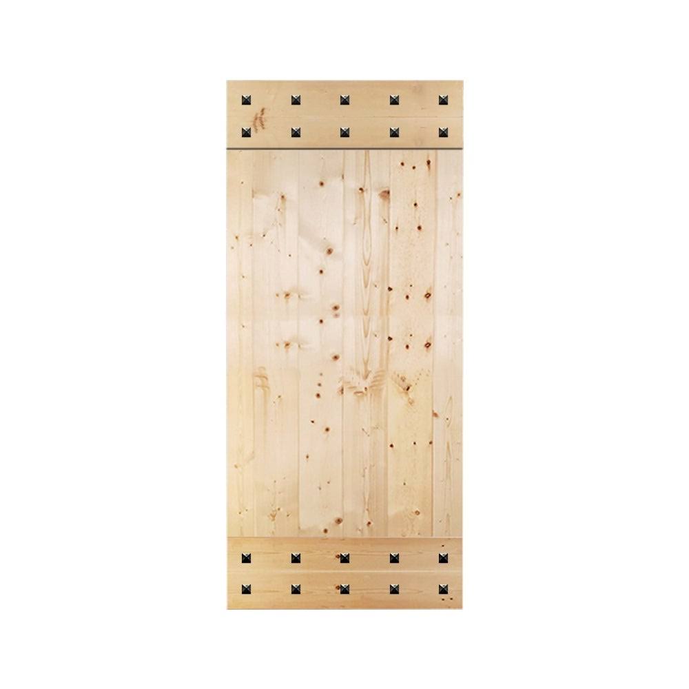 CALHOME 1 Panel with Clavos Series Unfinished Knotty Pine Wood Interior Sliding Barn Door - 36 x 84
