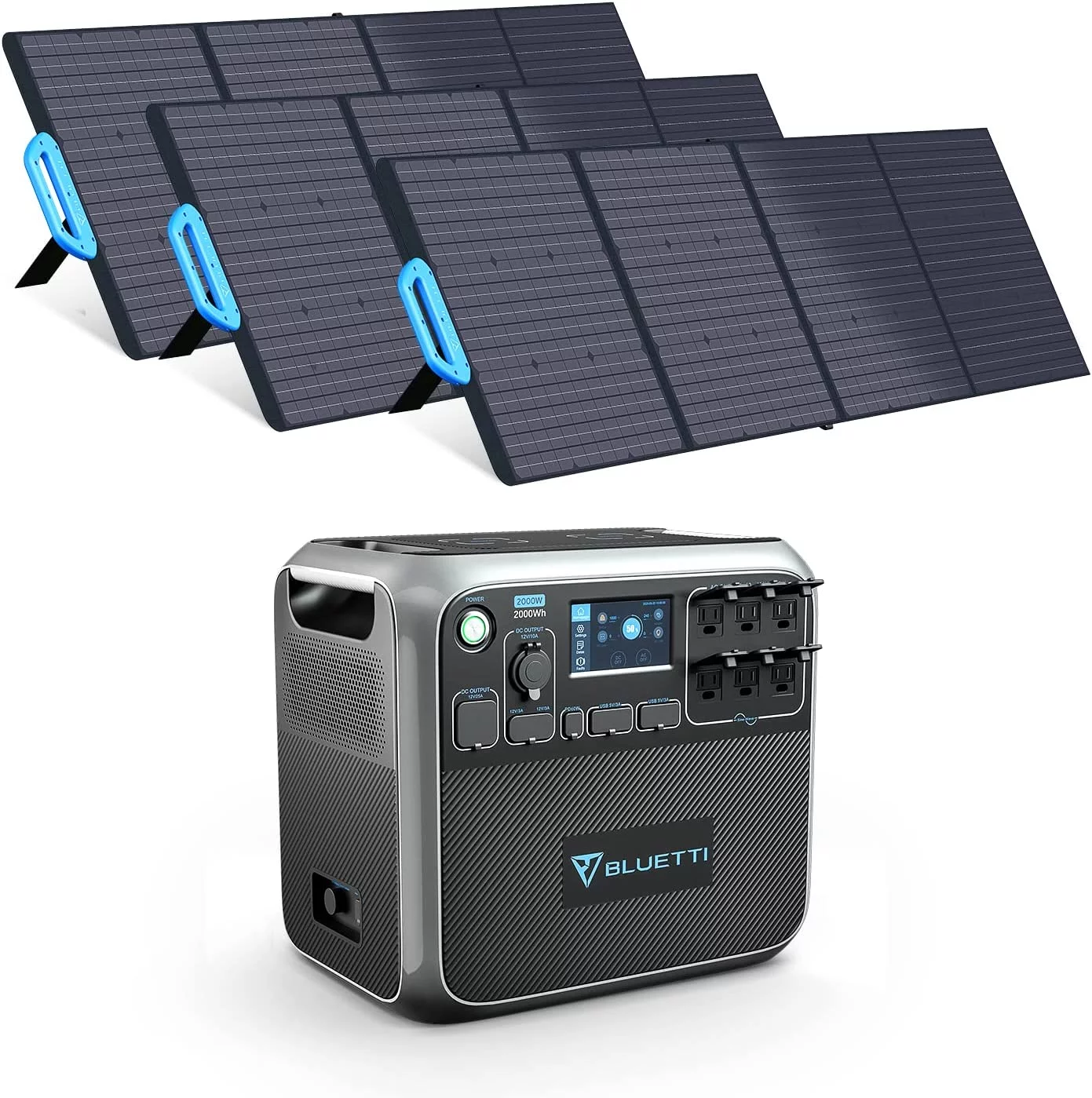 Bluetti Portable Power Station AC200P With 3 200W Solar Panels, 2000Wh Solar Generator,2000W AC Outlets Solar Powered Generator for Home Use, Trip