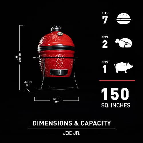 Kamado Joe Joe Jr 13.5-inch Portable Ceramic Charcoal Grill with Grill Stand, Stainless Steel Cooking Grate, Heat Deflectors and Ash Tool in Red