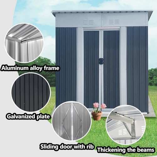 Aidek Outdoor Storage Shed, 5x3 FT Metal Garden Shed with Lockable Sliding Door & Vents