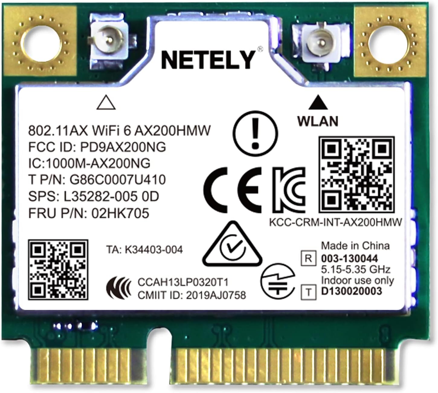 NETELY 802.11AX WiFi 6 AX200HMW Mini-PCIE Interface WiFi Adapter-WiFi 6 3000Mbps (2.4GHz 574Mbps & 5GHz 2400Mbps) Network Card with Wireless Audio