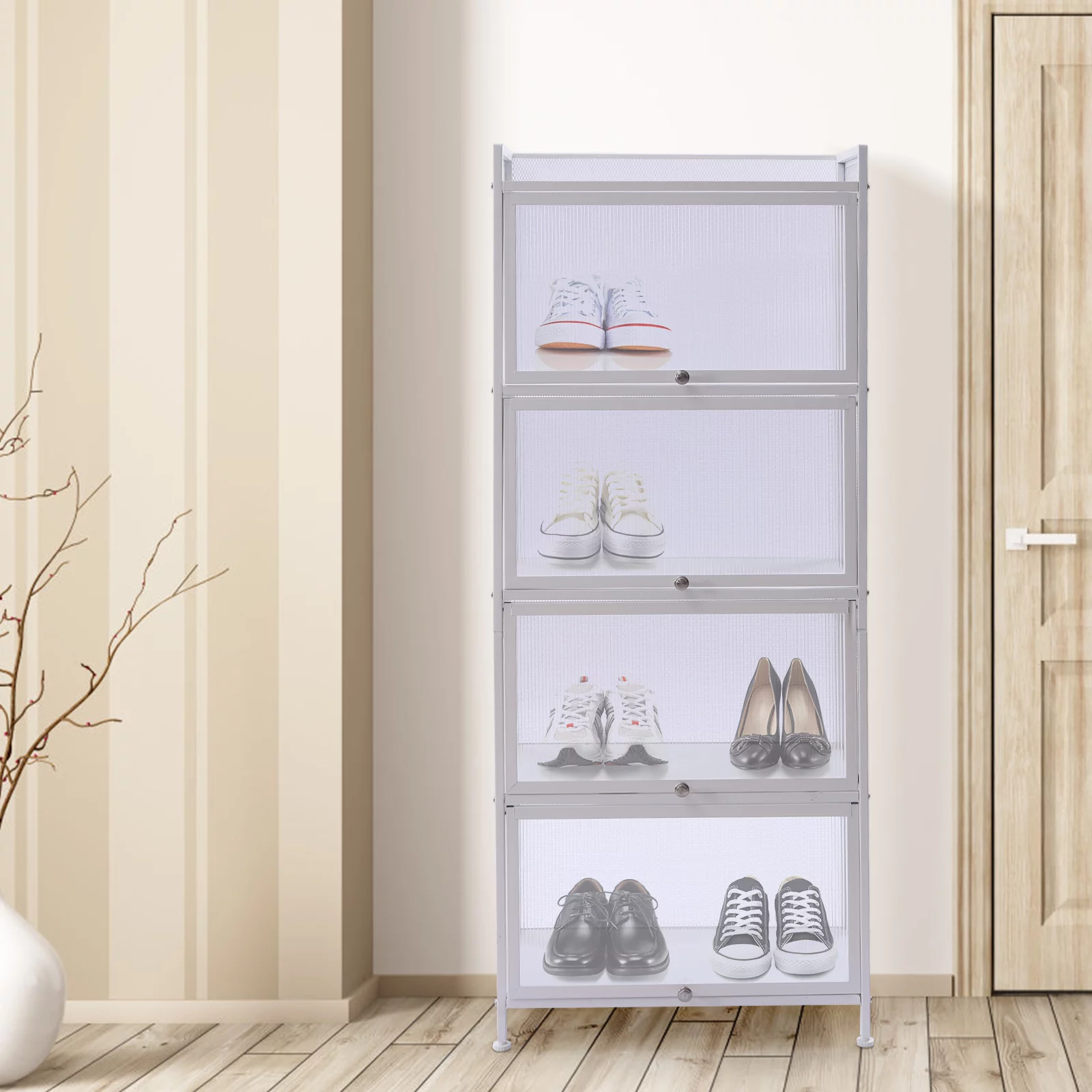 Loyalheartdy 5-Tier White Storage Cabinet w/4 Flip Doors Utility Kitchen Buffet Pantry Sideboard Rack Book Clothes Organizer Stand