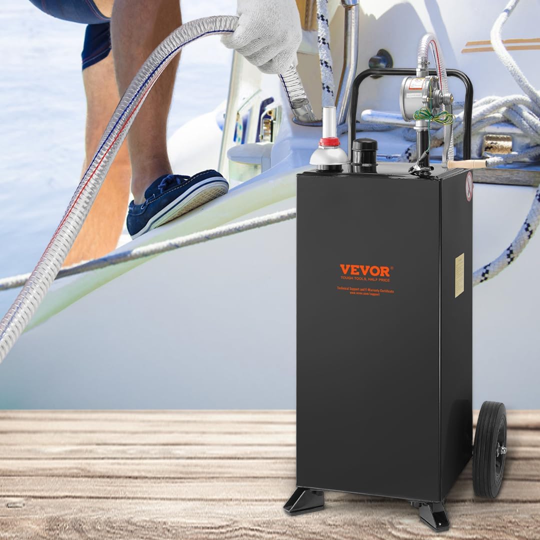 VEVOR Fuel Caddy 30 Gallon, Fuel Storage Tank with Wheels, Portable Gas Caddy with Manual Transfer Pump, Gasoline Diesel Fuel Container for Cars