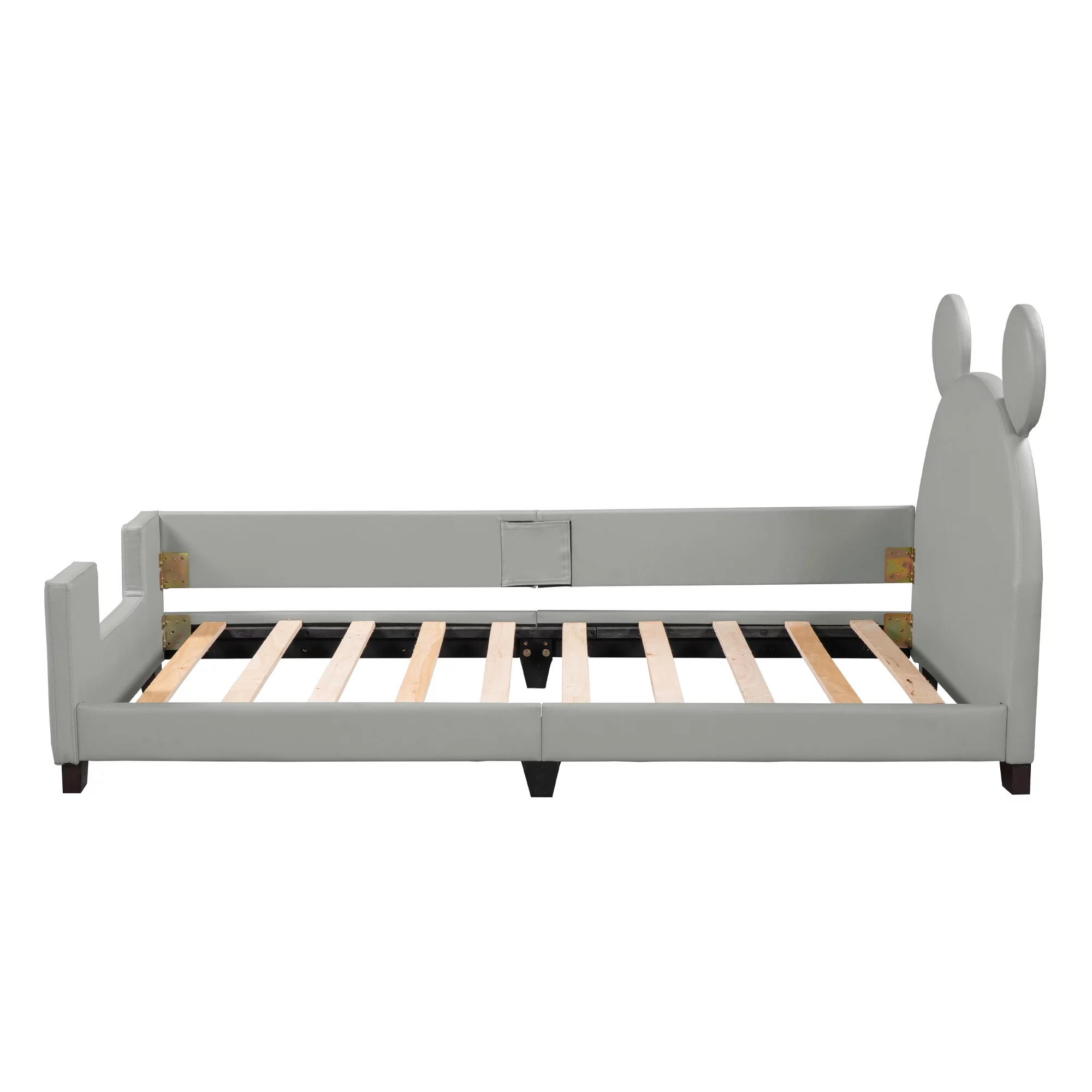 Twin Size Kids Daybed Upholstered Twin Bed with Carton Ears Shaped Headboard, Wooden Cute Twin Platform Bed Frame for Girls Boys Toddlers
