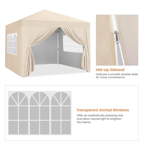 Yaheetech 10x10 Pop Up Canopy with 4 Removable Sidewalls, Portable Enclosed Instant Tent, Waterproof Outdoor Tent, Beach Sun Shelter with 4 Sandbags