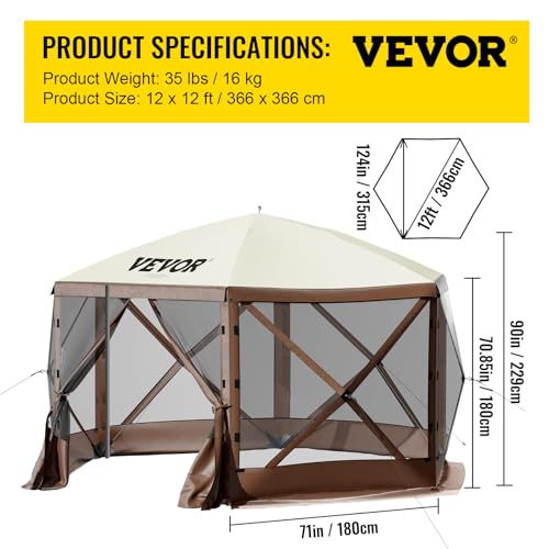 VEVOR Pop Up Gazebo Screen Tent, Pop-Up Instant Gazebo Tents with Mosquito Netting Outdoor Canopy