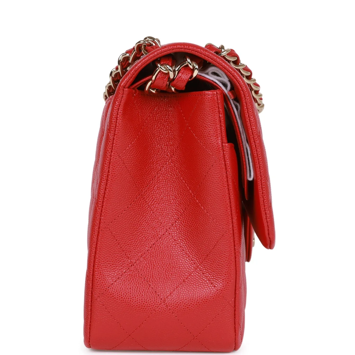 Jumbo Classic Double Flap Bag Red Caviar Light Gold Hardware