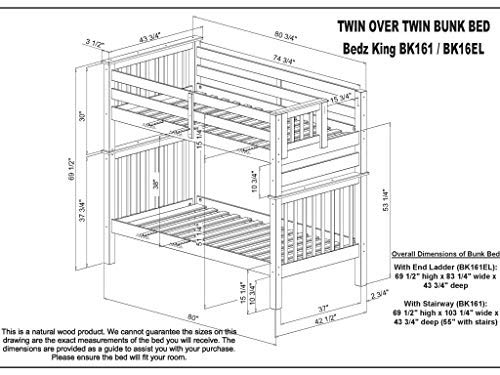 Bedz King Tall Stairway Bunk Beds Twin over Twin with 4 Drawers in the Steps, White
