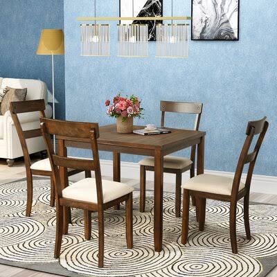 Marcey 5 - Piece Dining Set Gracie Oaks Table Color: American Walnut, Chair Color: American Walnut/Beige