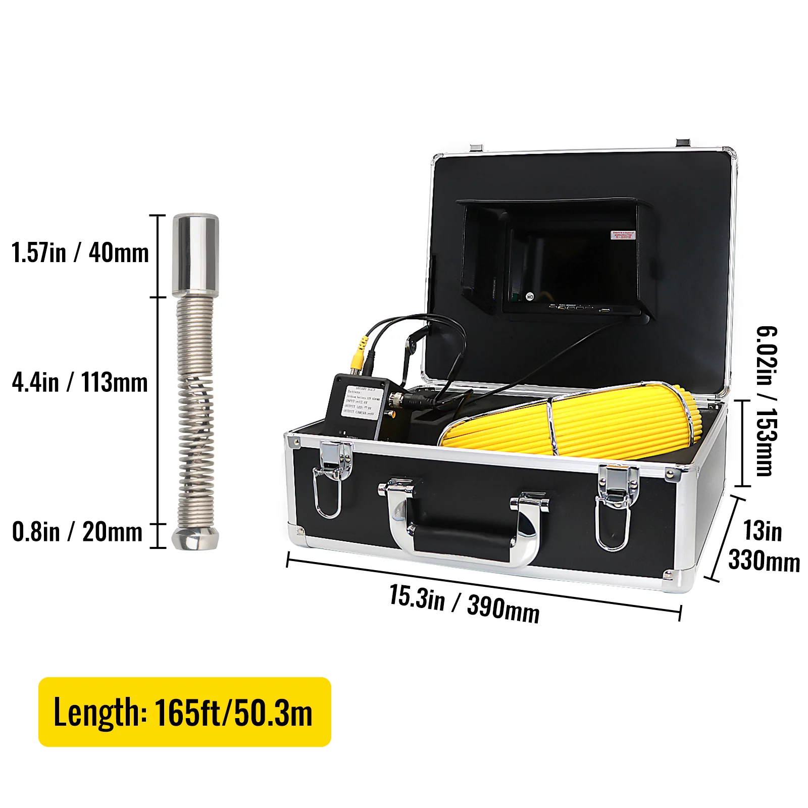VEVOR Sewer Camera with Locator, 165' Cable, Drain Camera w/ 512Hz Sonde Transmitter & Receiver