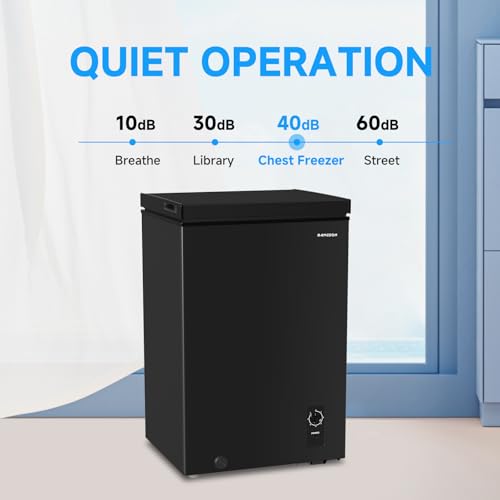 BANGSON 3.5 Cu.Ft Chest Freezer, Compact Deep Freezer with Removable Basket, Adjustable Thermostat, Energy-Saving
