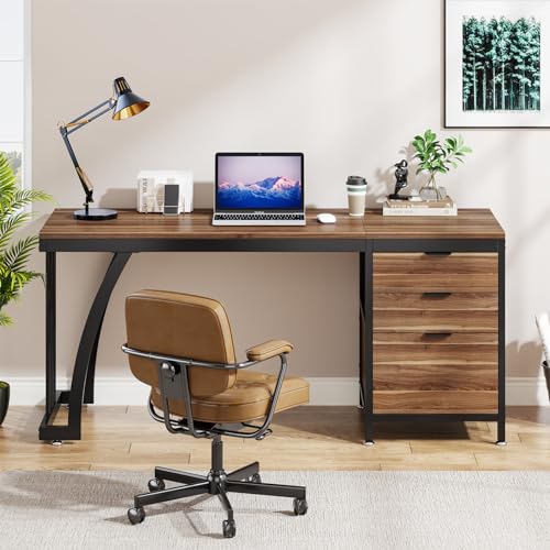 Tribesigns Computer Desk with 3 Drawers, 59-Inch PC Desk with Reversible Drawers