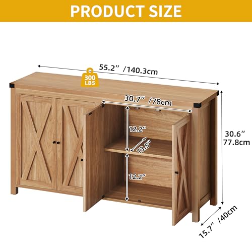 DWVO 55'' Sideboard Buffet Cabinet with Storage, Farmhouse Kitchen Storage Cabinet with Doors