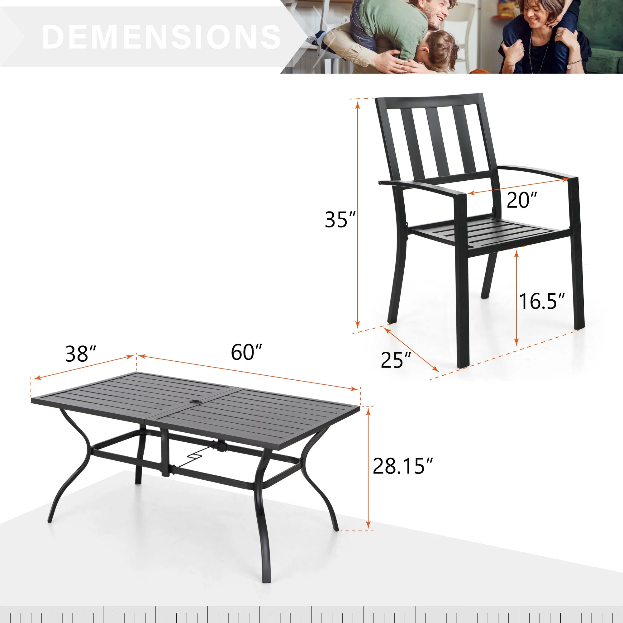 Sophia & William 7 Piece Outdoor Patio Dining Sets Metal Furniture Table and Stackable Chairs