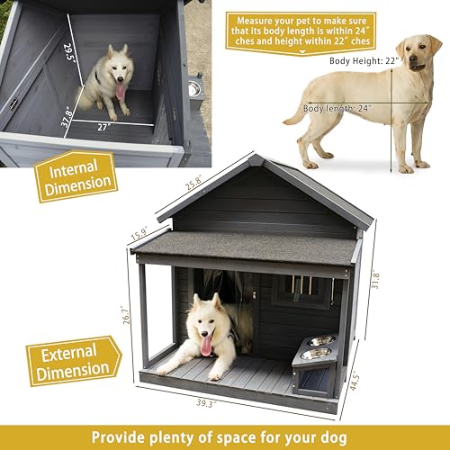 Outdoor Wooden Dog House,Waterproof Kennel with Deck and Sloped Roof,High Stability Pet Dog Cage for Small/Medium Puppy
