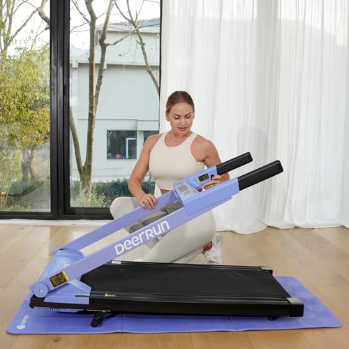 DeerRun Treadmills for Home with Incline and Handles, 3.5 HP Foldable Treadmill 350 LBS Weight Capacity for Small Spaces