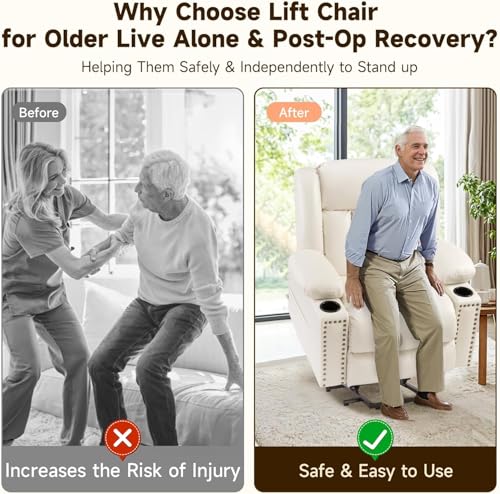 Large Power Lift Chairs Recliners for Elderly with Heated and Massage, Overstuffed Adjustable Lift Chairs, 3 Positions, Breathable Leather