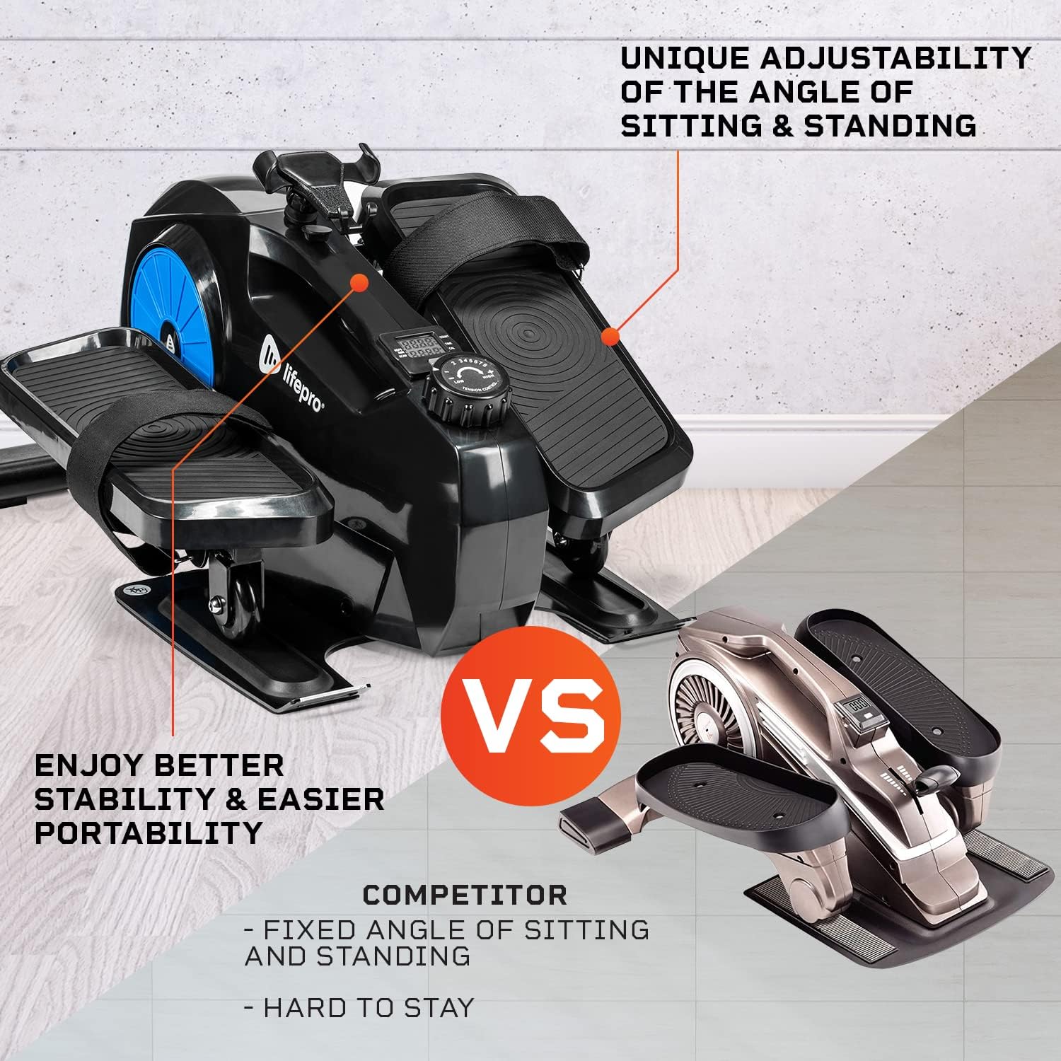LifePro Under Desk Elliptical Machine for Home & Office - Mini Elliptical Desk Cycle