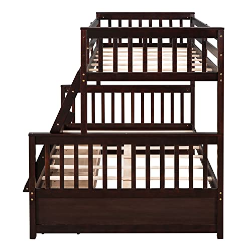 Ball & Cast Full Over Full Bunk Bed with Twin Size Trundle and Built in 4 Drawer,Wood Bunkbed w/Storage Ladder & Slat Support