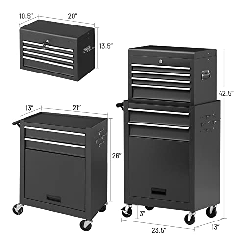 ERGOMASTER Rolling Tool Chest Cabinet Big Capacity Storage with Wheels and Lock Key, Portable Tool-Box Organizer with Sliding Drawers