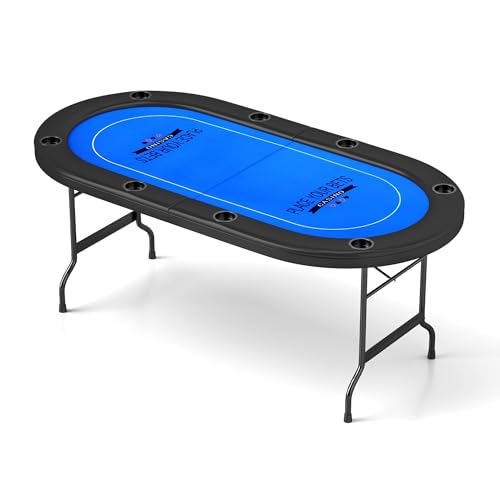 COLOR TREE Foldable Blackjack Poker Table, 84" Premium Texas Hold'em with Cup Holders, Padded Rails, Stylish Blue Design