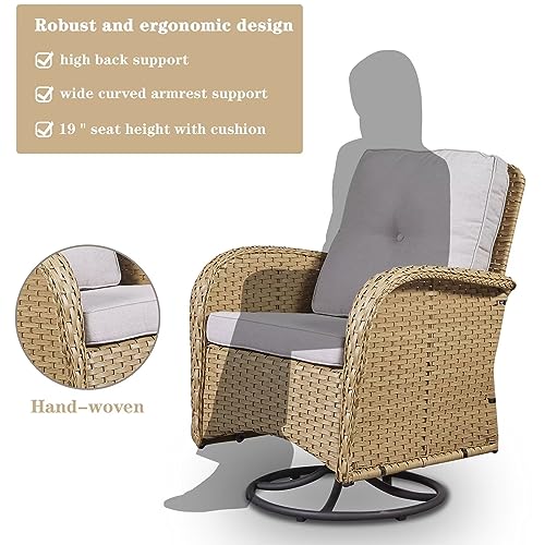 Patio Wicker Chairs Swivel Rocker - Outdoor Swivel Rocking Chairs Set of 2 with Rattan Side Table