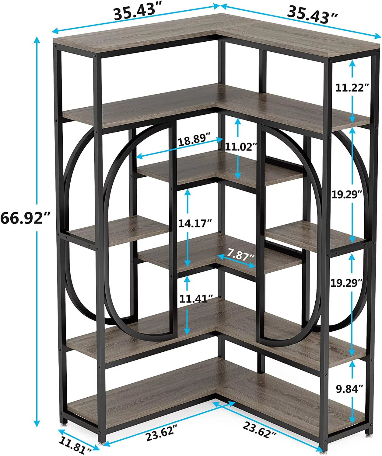 Tribesigns 7-Shelf Corner Bookshelf, L-Shaped Modern Corner Bookcase with Storage, Large Display Rack with Metal Frame for Living Room Home Office