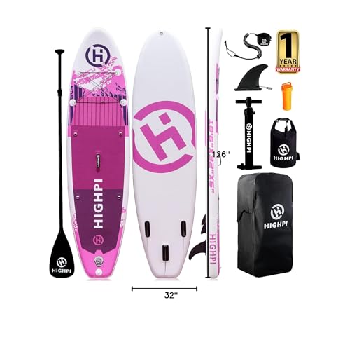 Highpi Inflatable Stand Up Paddle Board Premium SUP Accessories, Backpack, Wide Stance, Surf Control, Non-Slip Deck, Leash, Paddle and Pump